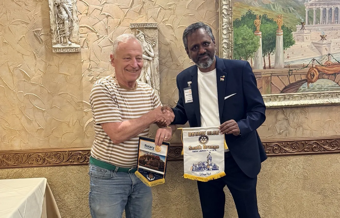 Flag exchange with the Rotary Club of South Orange, NJ, USA