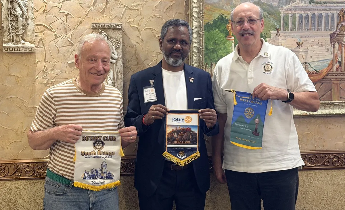 Flag exchange with the Rotary Clubs of South Orange & West Orange