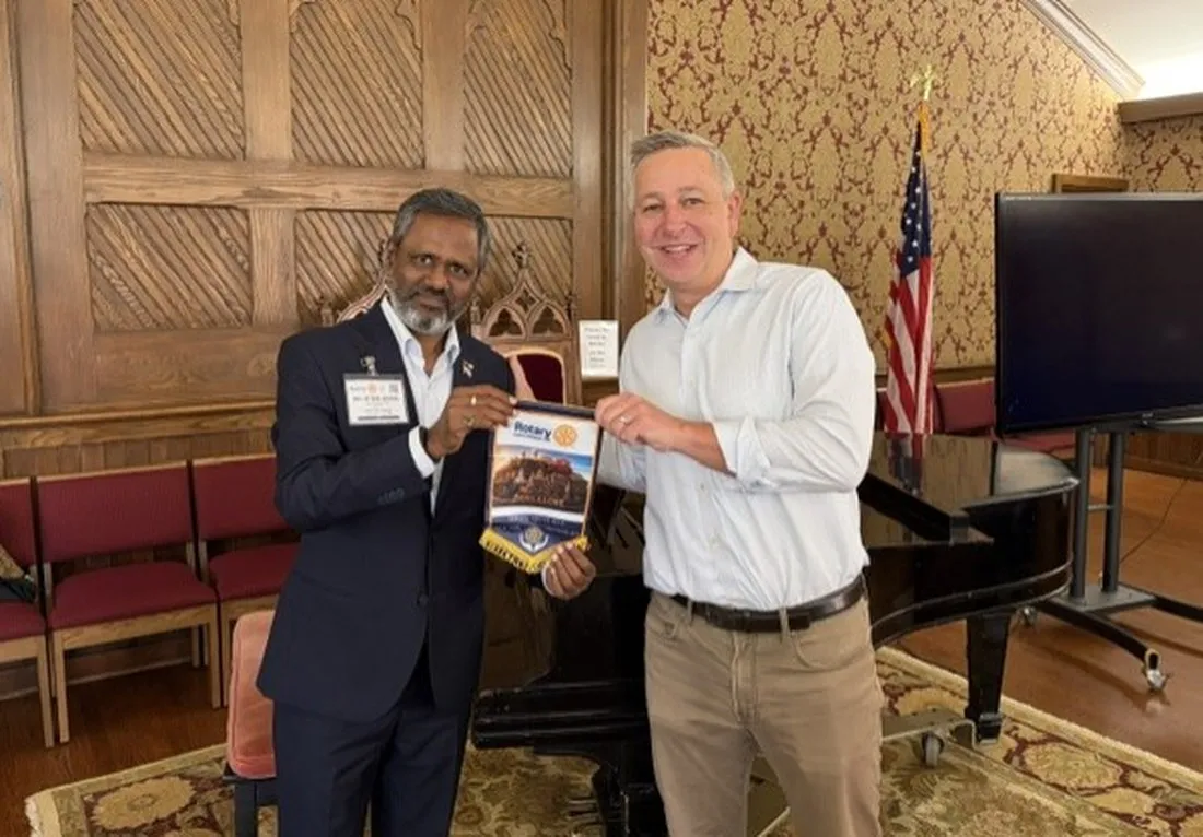 Flag exchange with the Rotary Club of Summit-New Providence