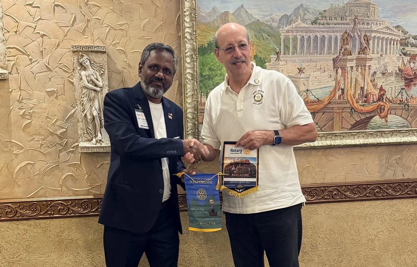 Flag exchange with the Rotary Club of West Orange, NJ, USA